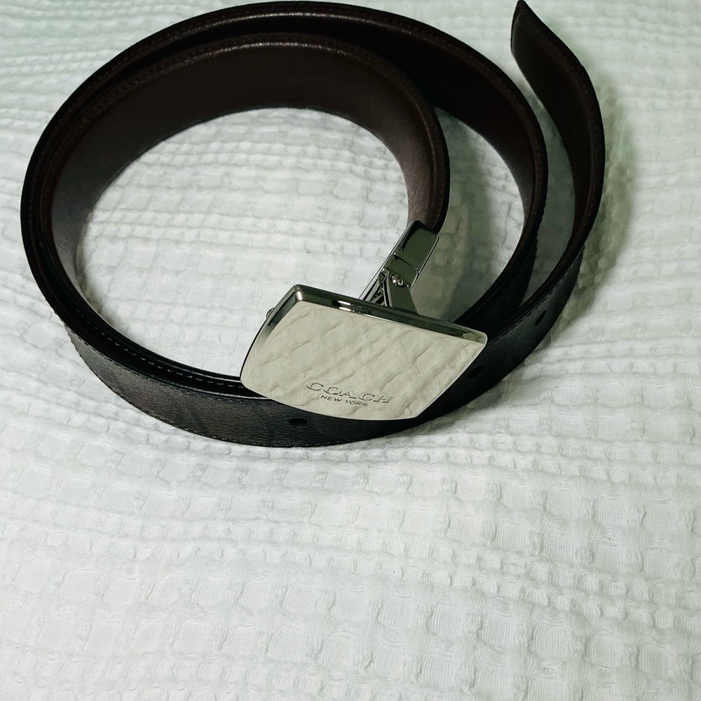 Coach Dark Brown Leather Belt with Shiny Silver Buckle